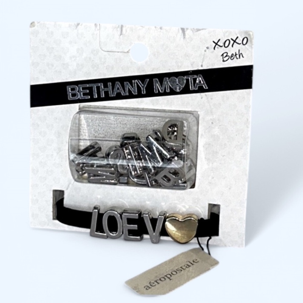 Aeropostale Bethany mota Gift leather Bracelet Letters Alphabet Plus Heart. NWT